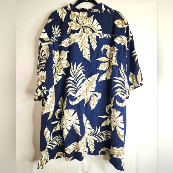 CARIBBEAN 100% Silk Men’s Hawaiian Shirt Dark Navy Blue, size 4XB - Picture 2 of 10